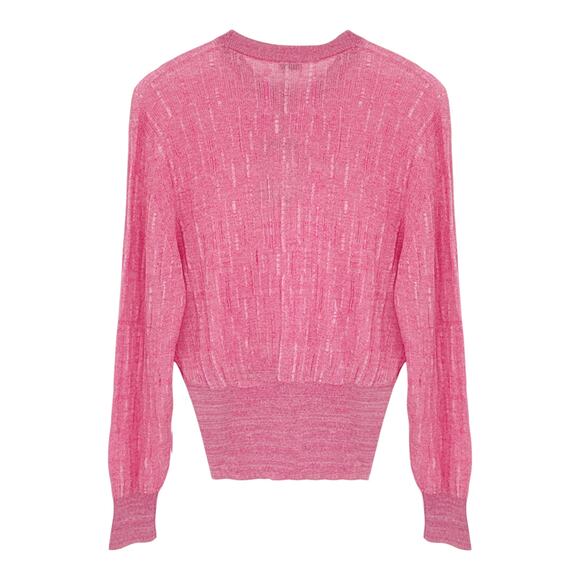RACHEL COMEY Amares Crinkle Knit Top Sweater in Pink Marled S - Picture 4 of 12